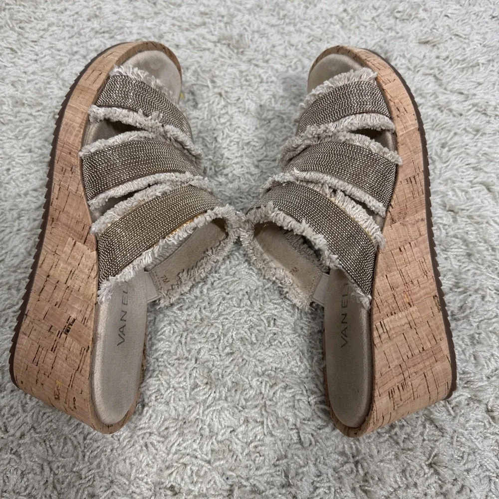 Vaneli Carry Espadrilles‎ Wedge Slip On Strappy Sandals Size 7 Metallic Fringe